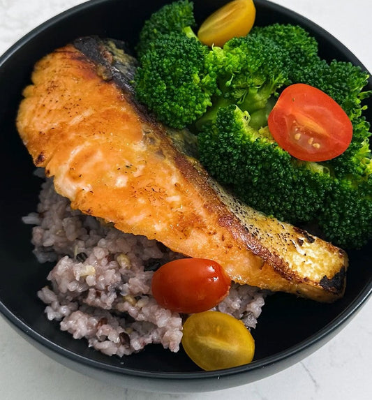 Miso Salmon with Purple Rice & Veggies